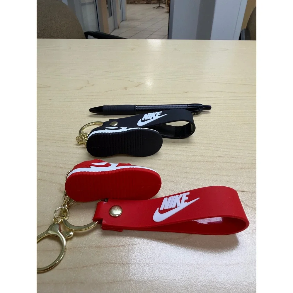Nike Sneaker Keychain Set 2pc 3D Mini Shoe Wristlet Black Red White Accessory